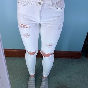 Hollister skinny white ripped jeans